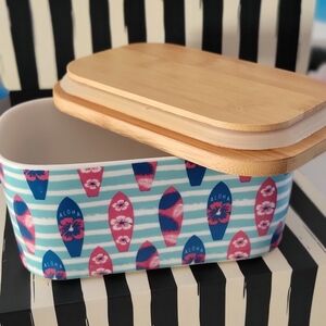 Tropical Surfboard Design Large Butter Dish Storage Box with Lid